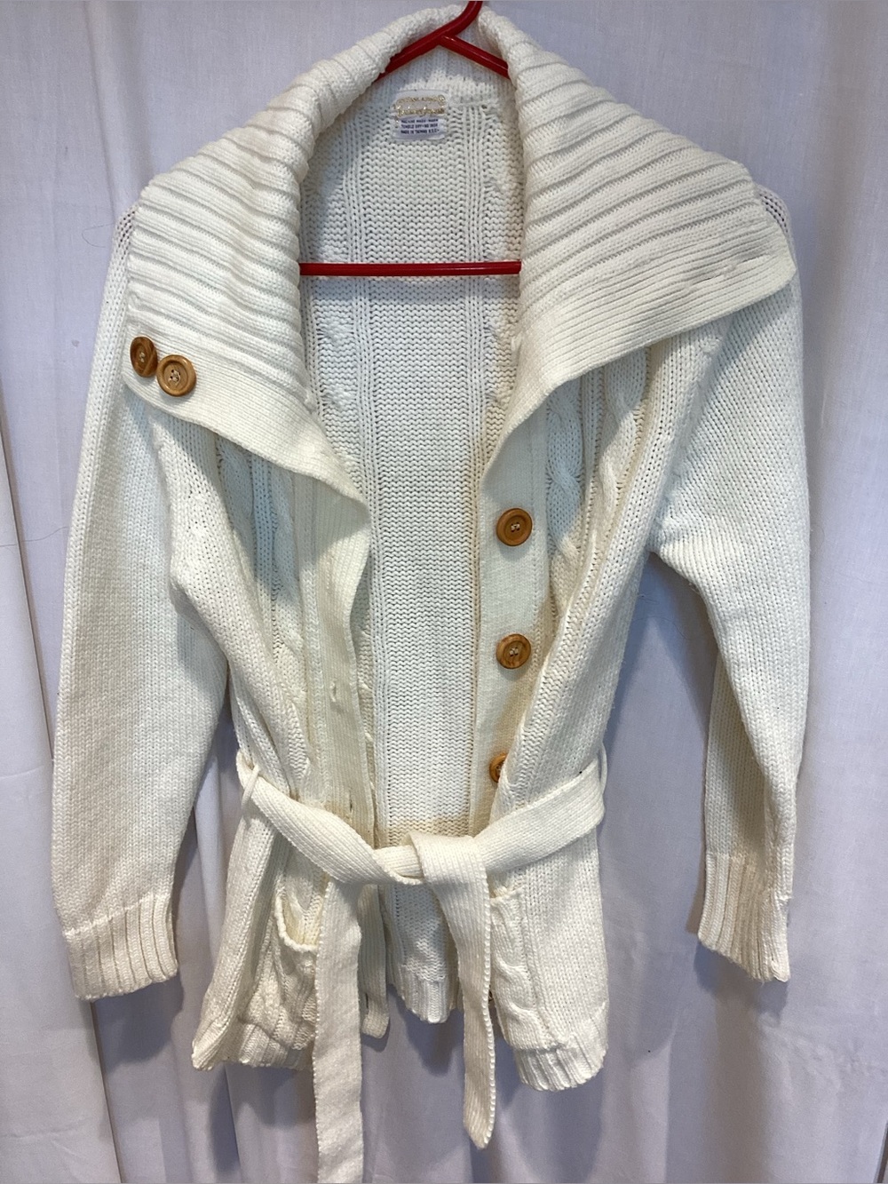 Women’s Cream Knit Belted Cardigan Sweater